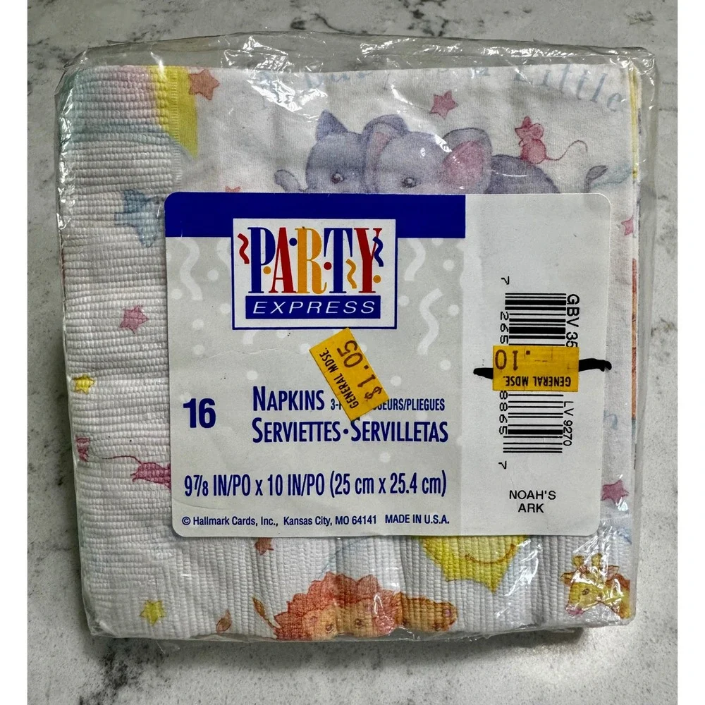 Vintage Hallmark Party Express Noah's Ark Baby Shower Napkins New Sealed 16ct